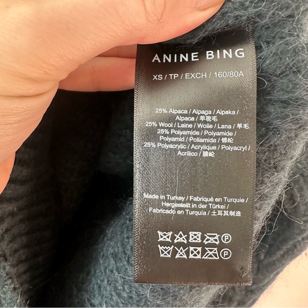 NWT Anine Bing Kendrick Sweater Logo Dark Teal SZ XS - Picture 6 of 8